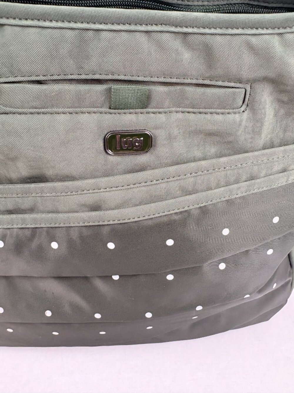 Lug Parachute Crossbody Bag Olive Green Polka Dot Pleated Messenger Travel RFID - Picture 3 of 10